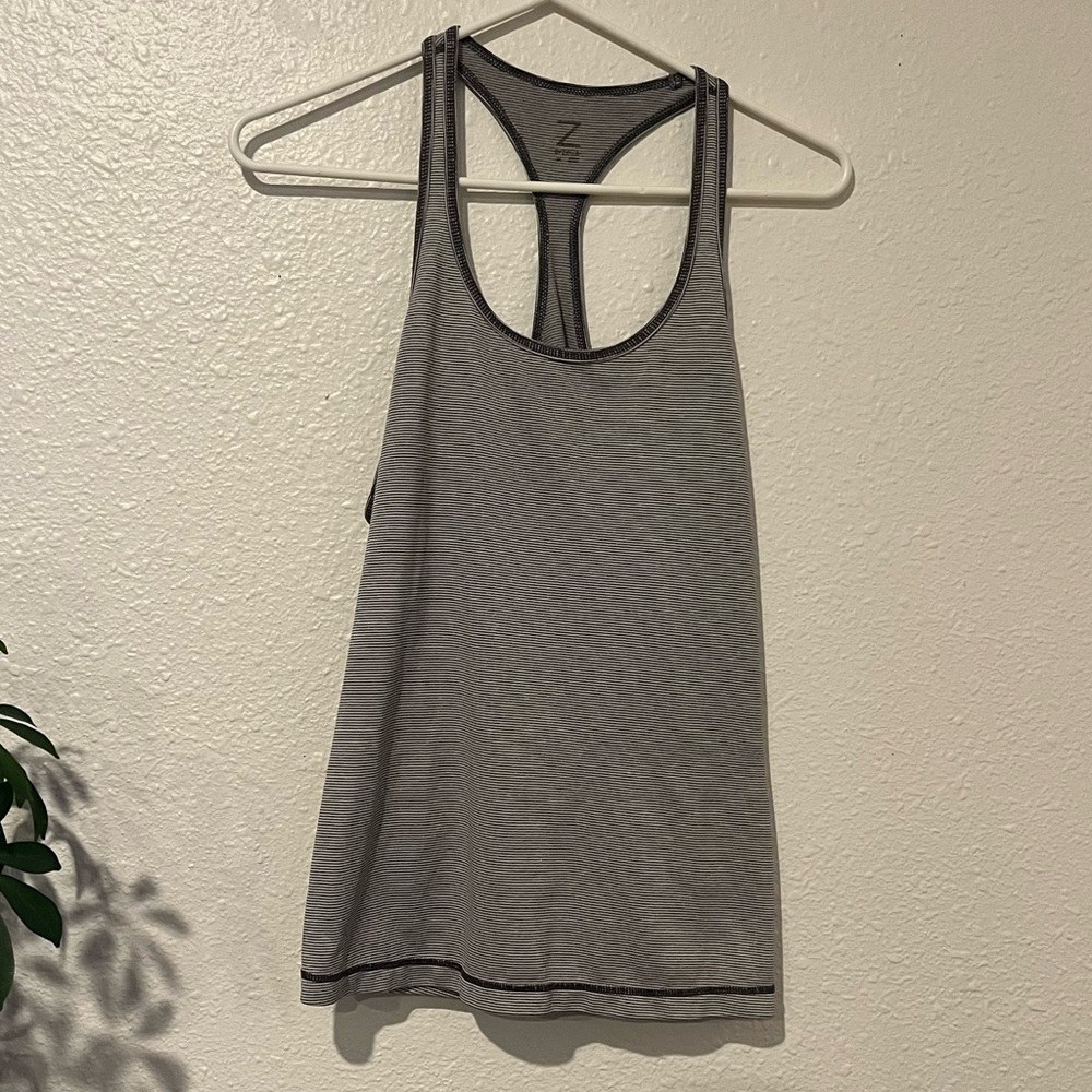 Zella White and Gray Striped Workout Tank